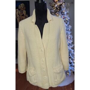Worth Women's White Cream Knit Cardigan Sweater 5 White Buttons, V-Neck Collar M